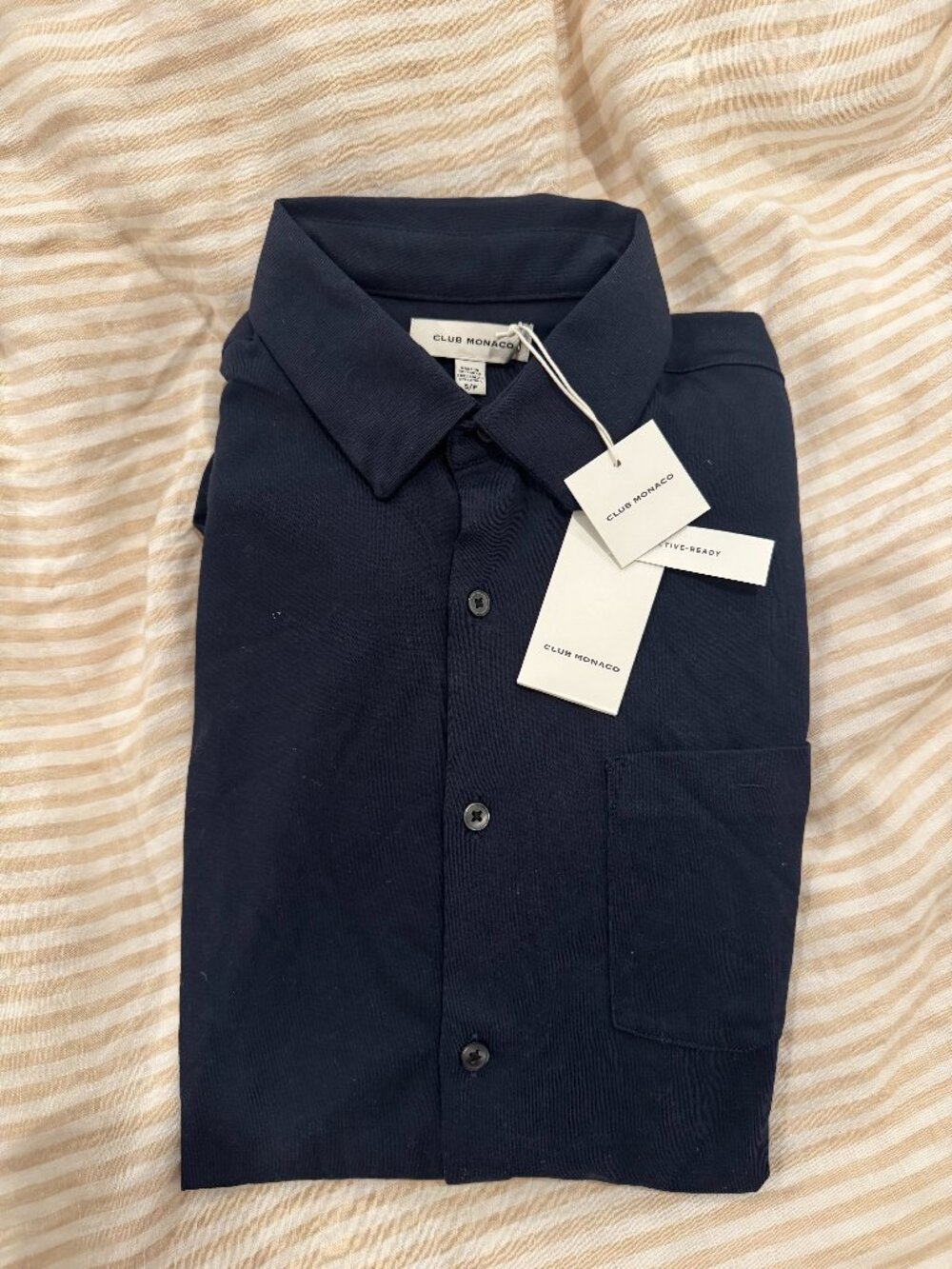 Club Monaco Tech Knit Active Ready Button Down - Navy - Small - Never Worn, NWT!